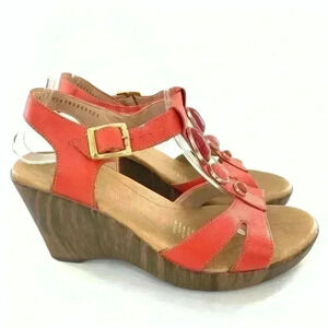 Flexi womens sandals size 7 coral leather t-strap gem wedges costal granny
